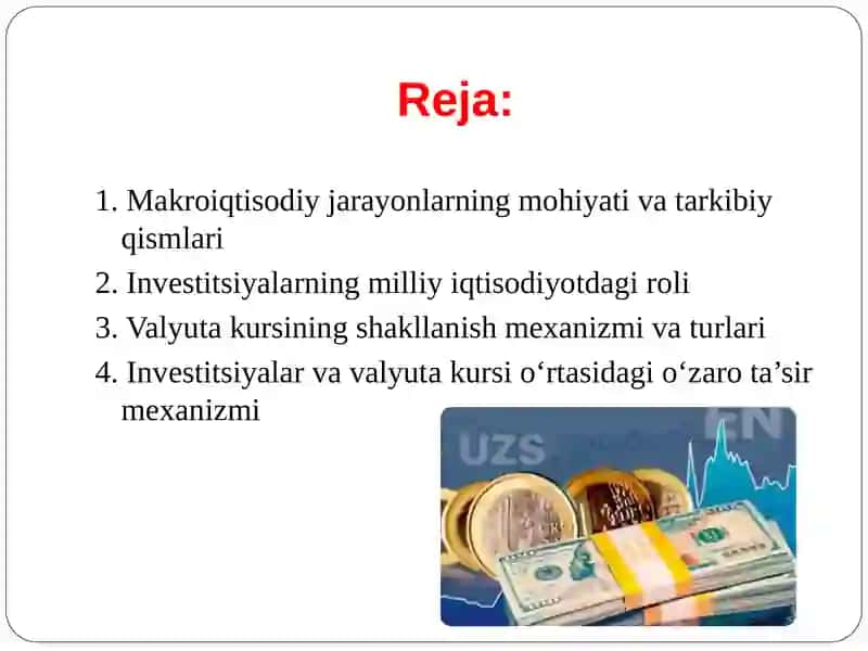 Makroiqtisodiy jarayonlardan investitsiyalar va valyuta kursining o‘zarota’sirinibaholash 2