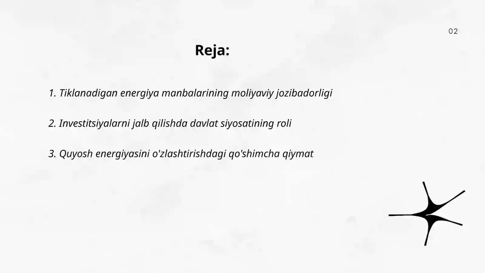 Tiklanadigan energiya manbalarini o'zlashtirishni investitsiyalash xususiyatlari 2