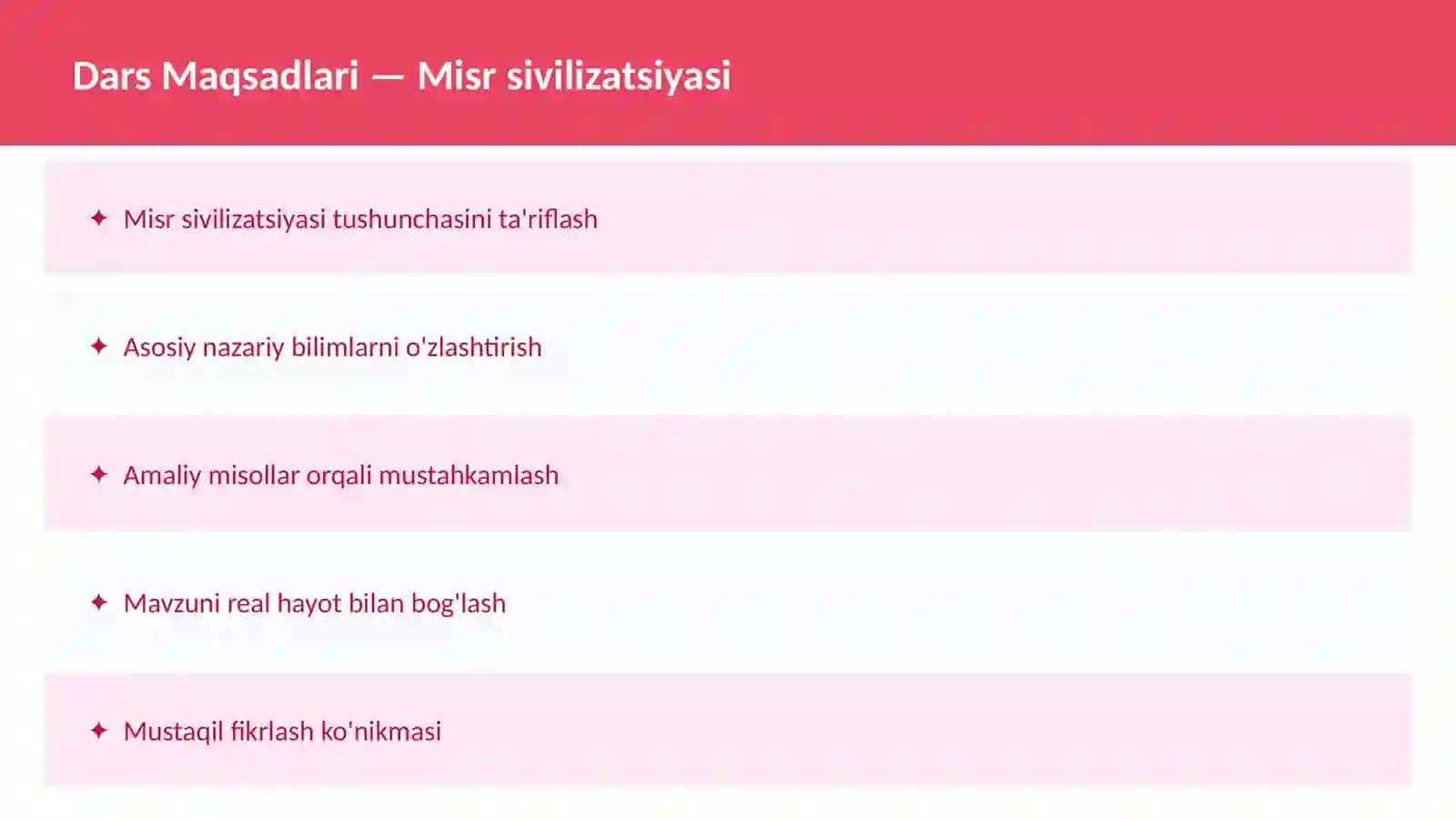 Qadimgi Sharq O'qituvchilar va talabalar uchun dars ishlanma 2