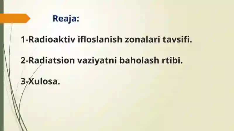 Favqulotda vaziyatni baholash. Radiatsion holat. Radioaktiv zararlanish manbalari. Yadroviy portlash omillari. 2