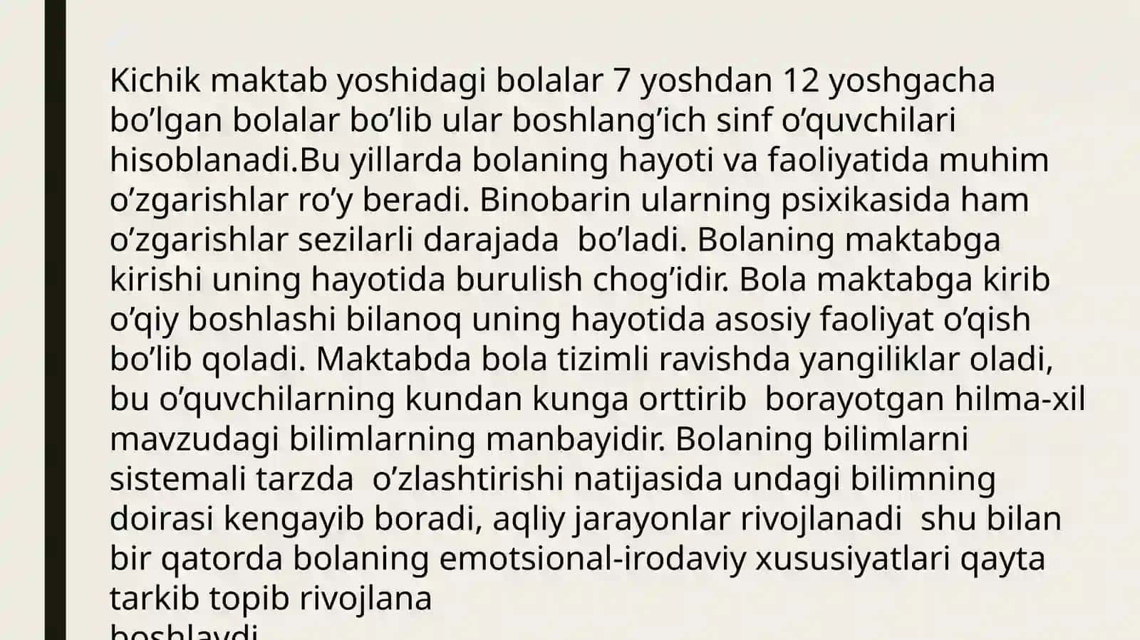 Kichik maktab Yoshi davri psixik rivojlanishning umumiy tasnifi 2