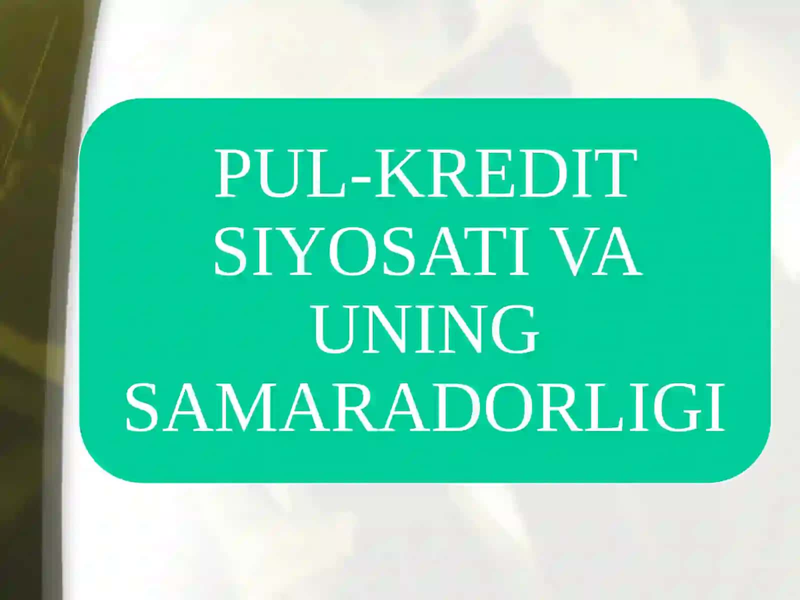 PUL-KREDIT SIYOSATIVA UNING SAMARADORLIGI 2