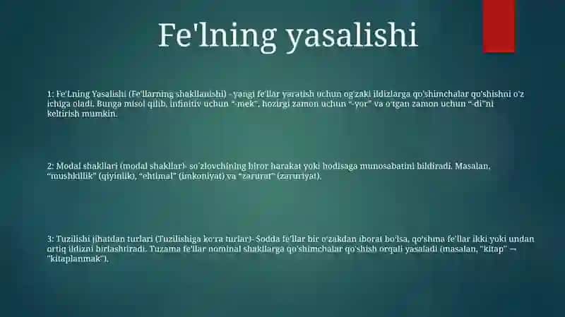 Fe'Lning Yasalishi 2