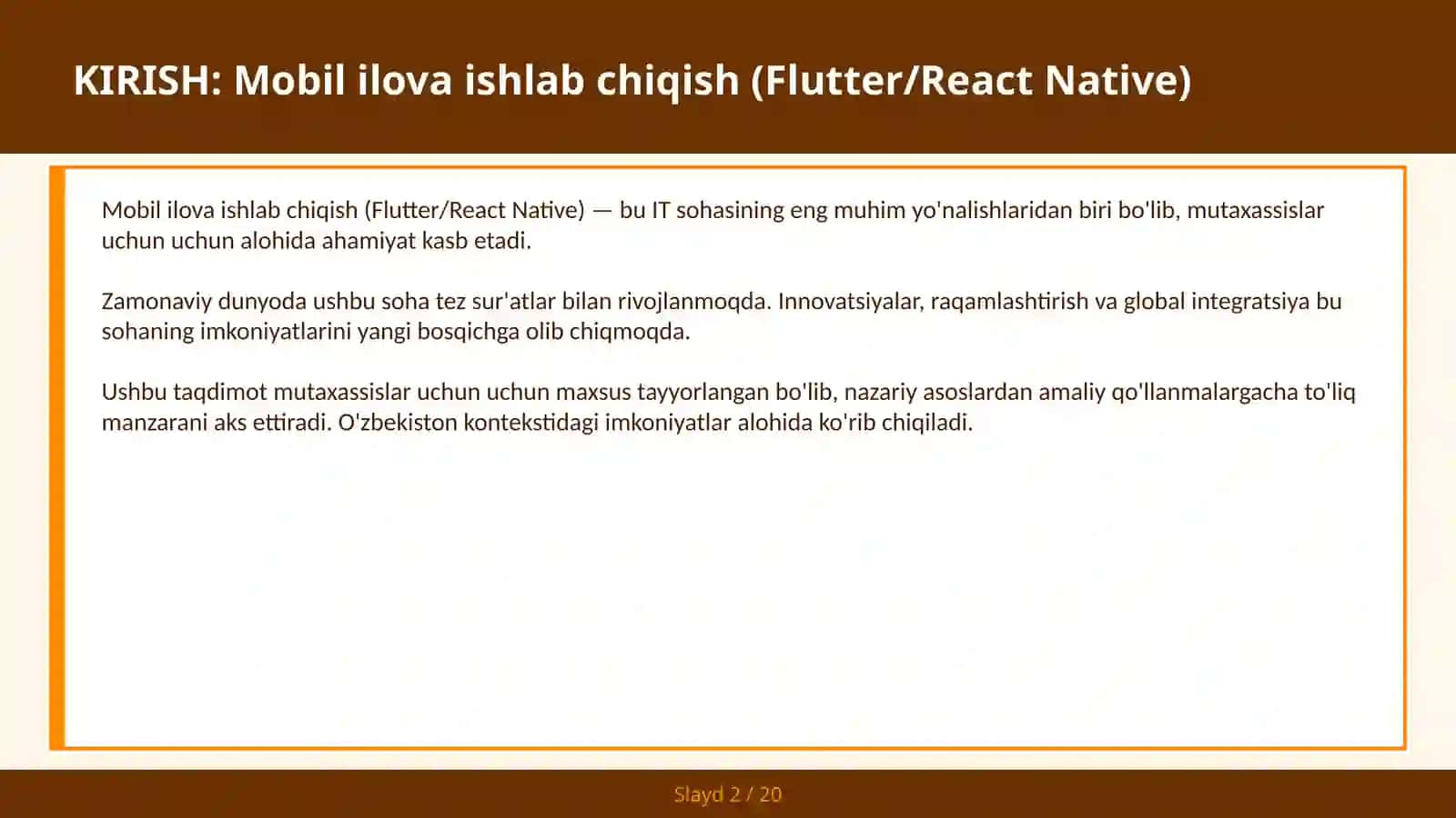 MOBIL ILOVA ISHLAB CHIQISH (FLUTTER/REACT NATIVE) 2
