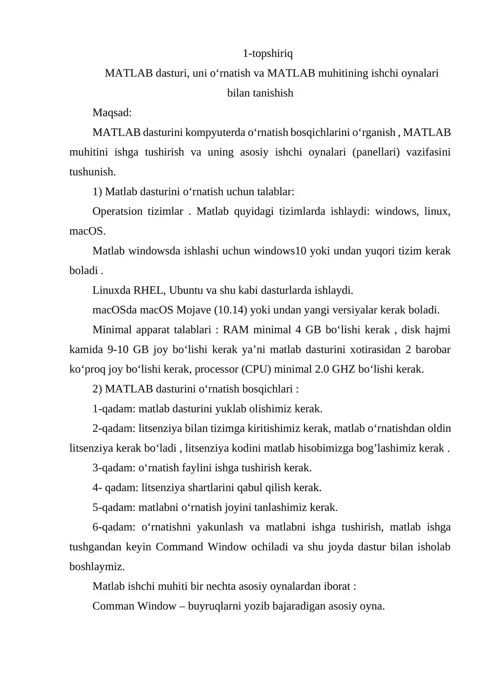 MATLAB dasturini kompyuterda o‘rnatish bosqichi 2
