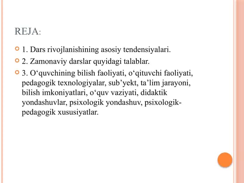 Zamonaviy dars kombinatsiyalari va zamonaviy o'quv mashg'ulotlari 2