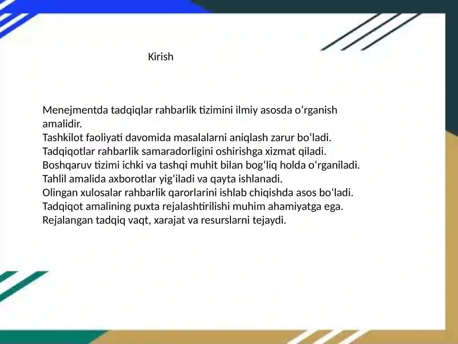 Menejmentda tadqiqotlarni rejalashtirish va tashkillashtirish 2