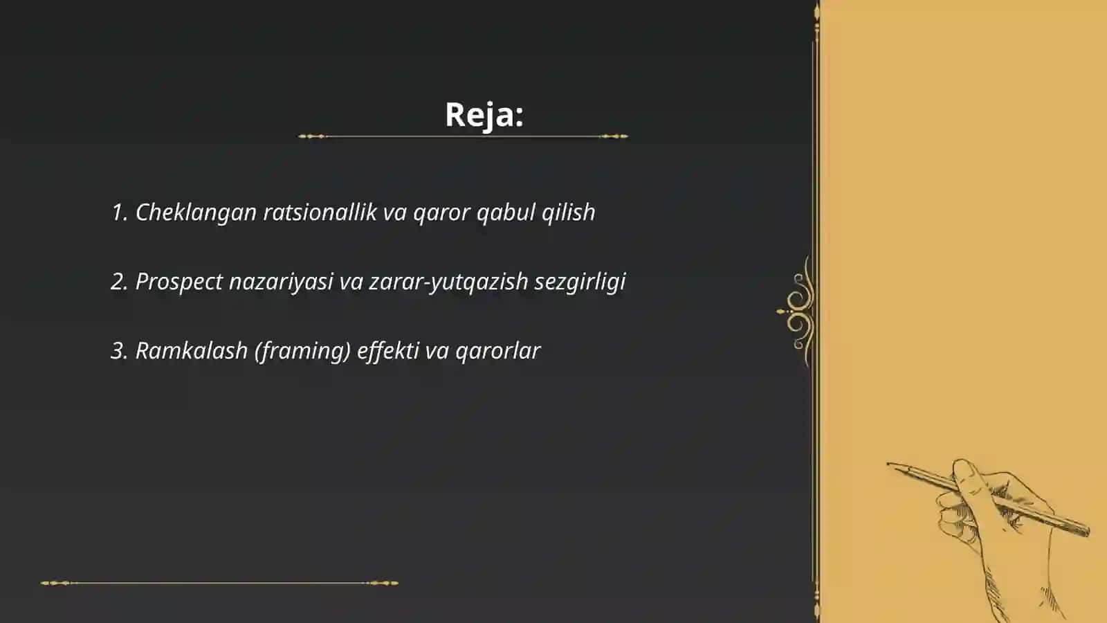 Xulq atvor iqtisodiyotida asosiy qonuniyatlar 2