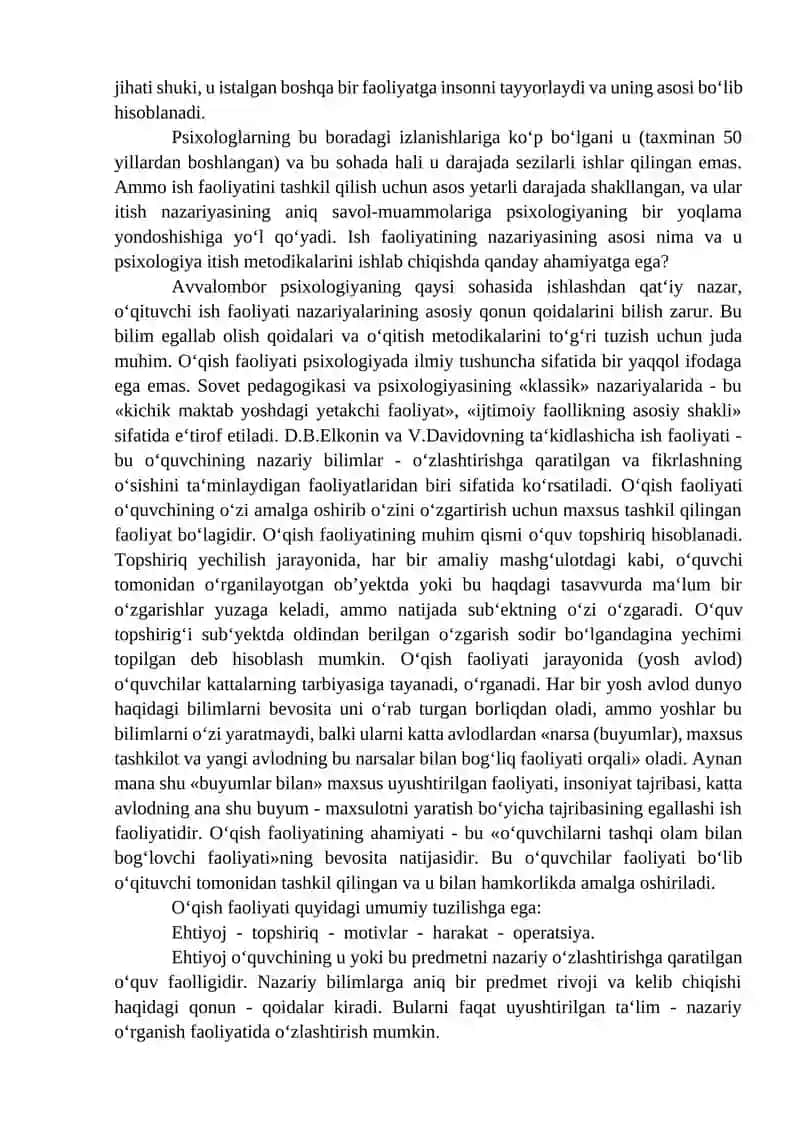 Ta’lim psixologiyasi. Tarbiya psixologiyasi. 2