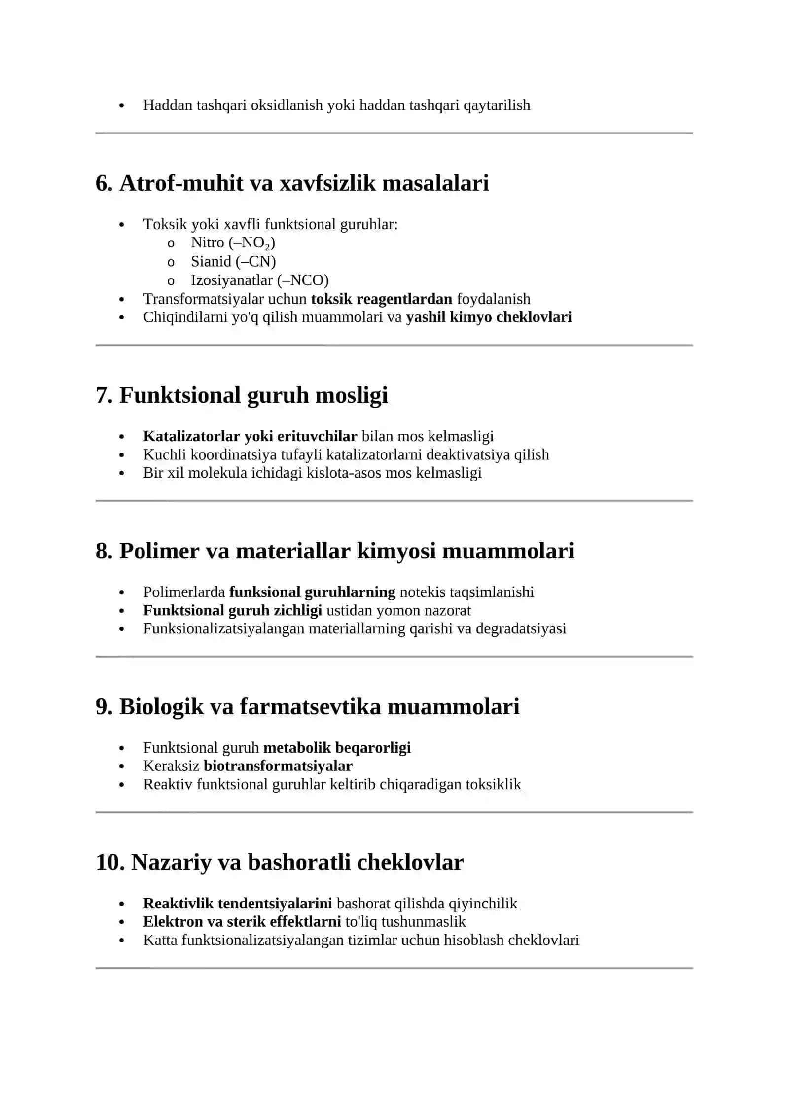 Funktsional Guruhlar Kimyosidagi Muammolar va Yechimlar 2