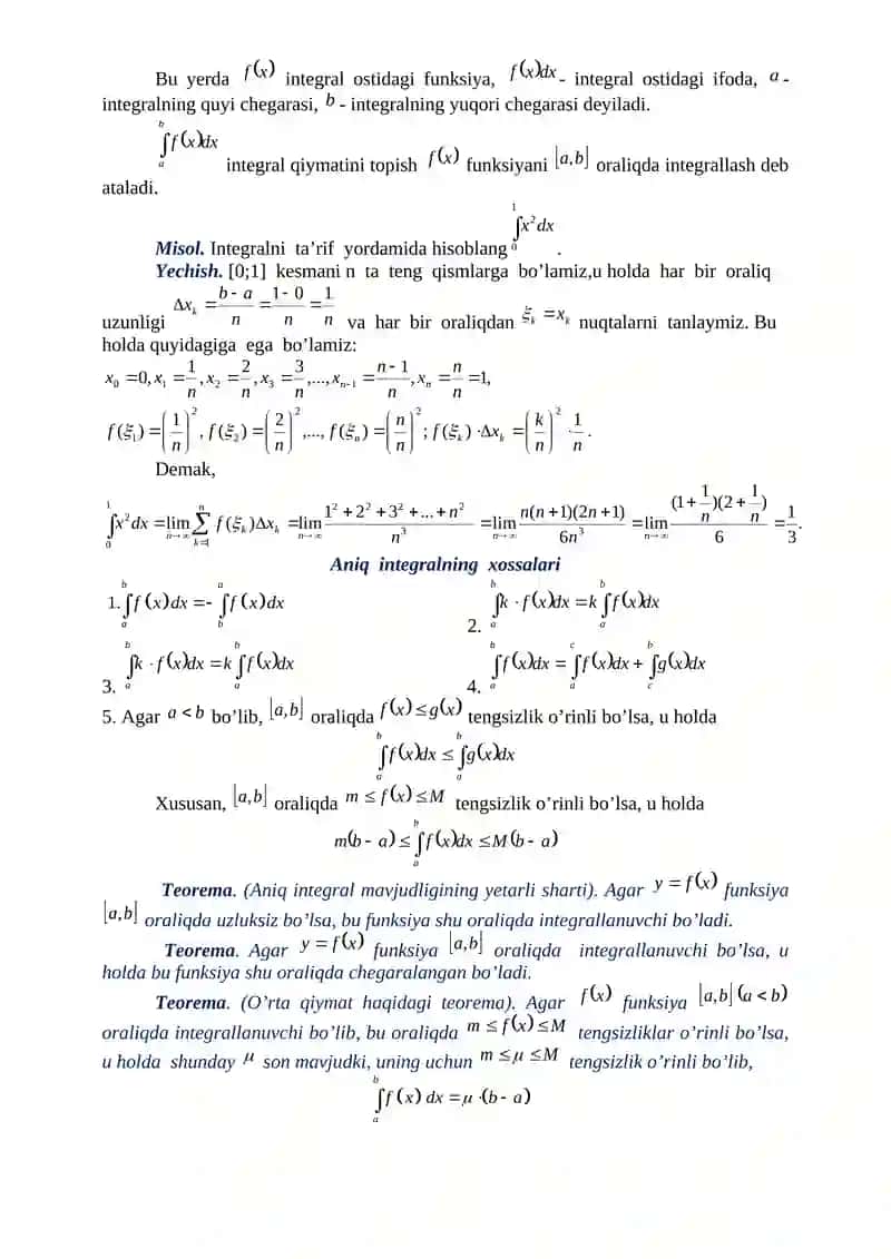 ANIQ INTEGRALNING IQTISODIYOTGA TADBIQI 2