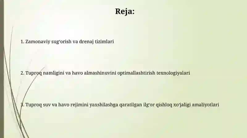 Tuproqning suv va havo rejimlarini yaxshilash bo'yicha ilg'or fermer xo'jaliklari tajribalari 2