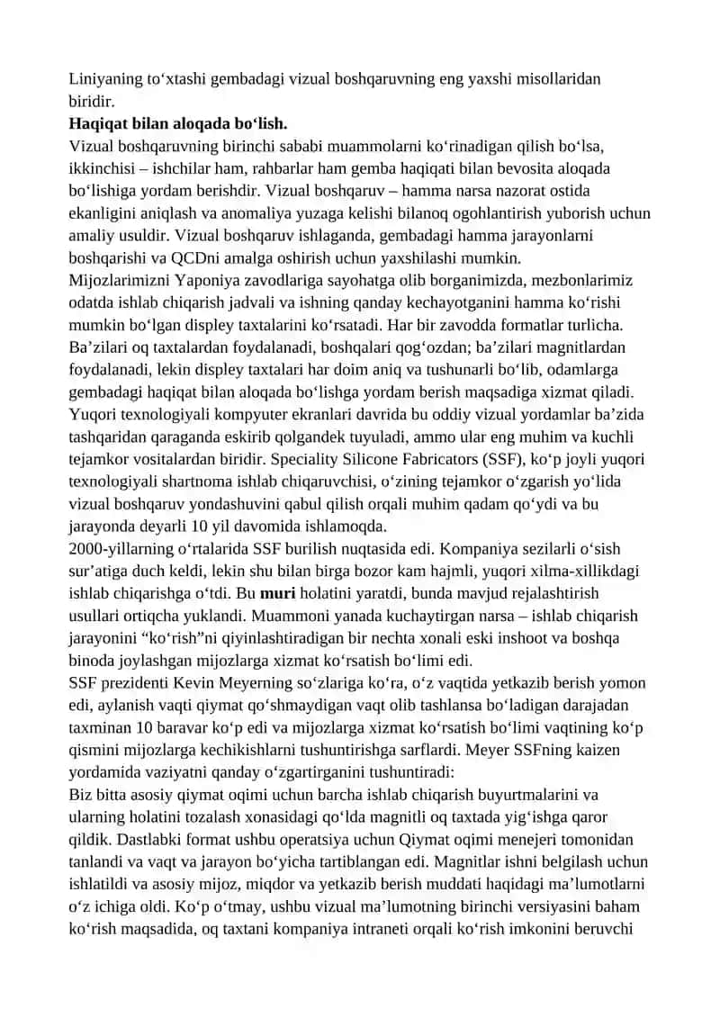 Gembutsu – ya'ni haqiqiy mahsulot, jadvallar, ro'yxatlar va ishlash ko'rsatkichlari yozuvlarini aniq ko'rsatishni (Vizual boshqaruv) 2