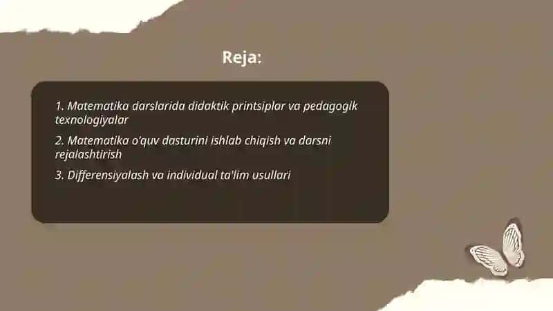 MATEMATIKA VA UNI O'QITISH METODIKASI 2