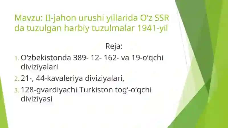O’zbekiston xalqining fashizm ustidan qozonilgan g’alabaga qo’Fanidan mustaqil ta’lim ishi 2
