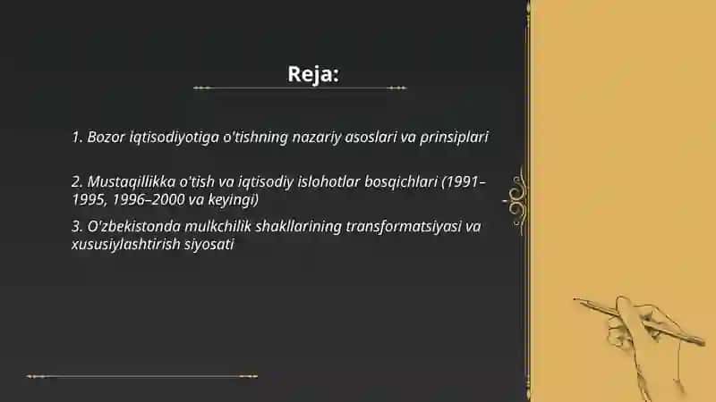 Bozor iqtisodiyotiga o'tish davri va O'zbbekistondagi xususiyatlari 2