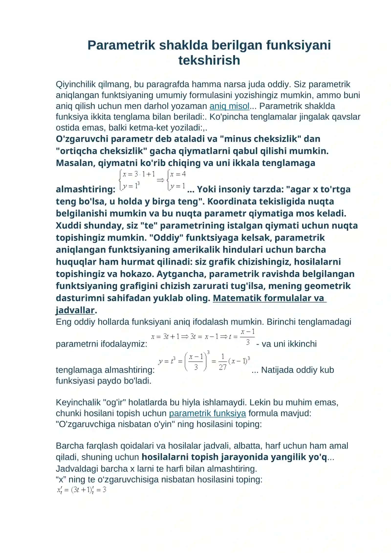 Matematik Analiz Parametrik Shaklda Funksiyani Tekshirish 2