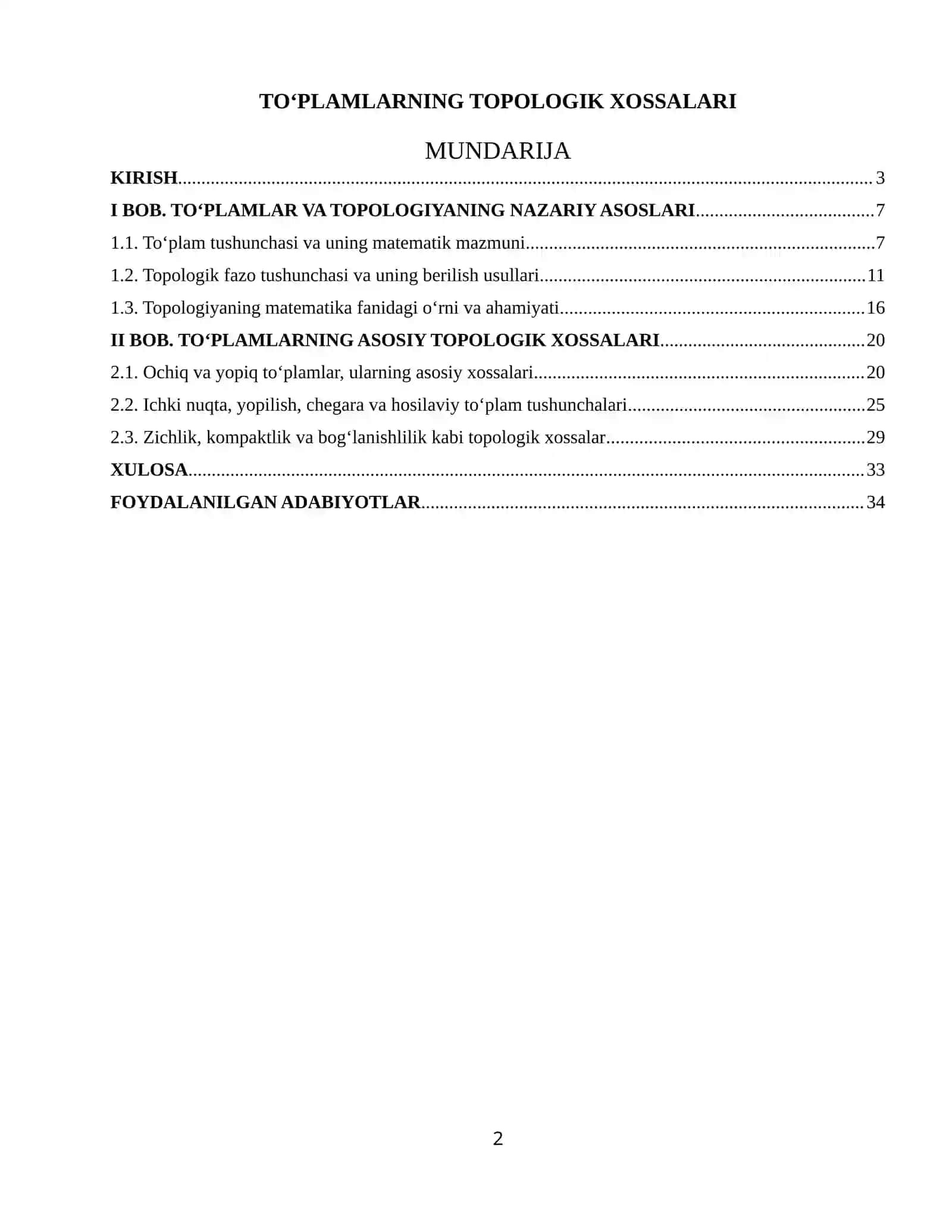 TO‘PLAMLARNING TOPOLOGIK XOSSALARI 2
