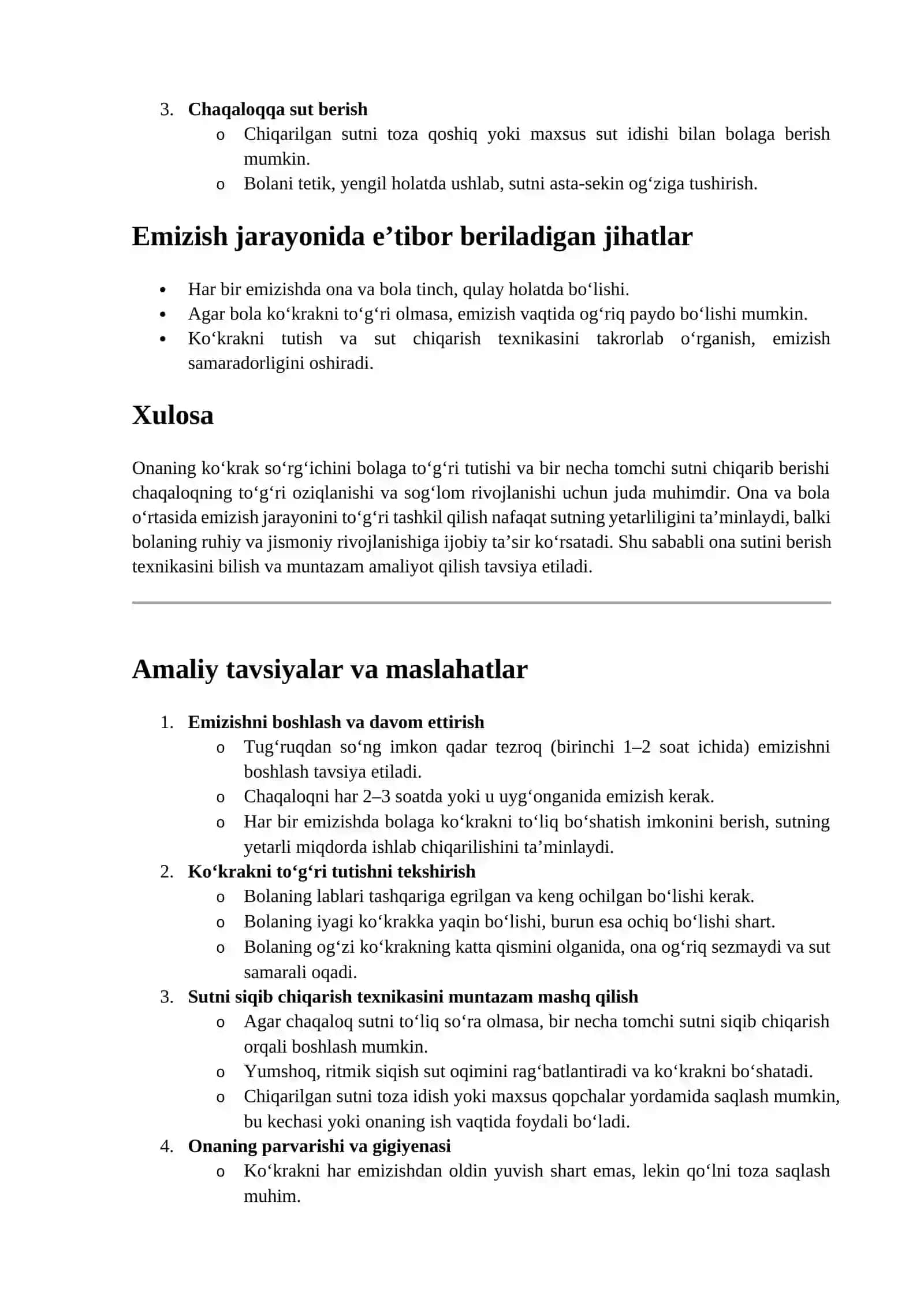 Onaga ko‘krakni bolaga tutish texnikasi 2