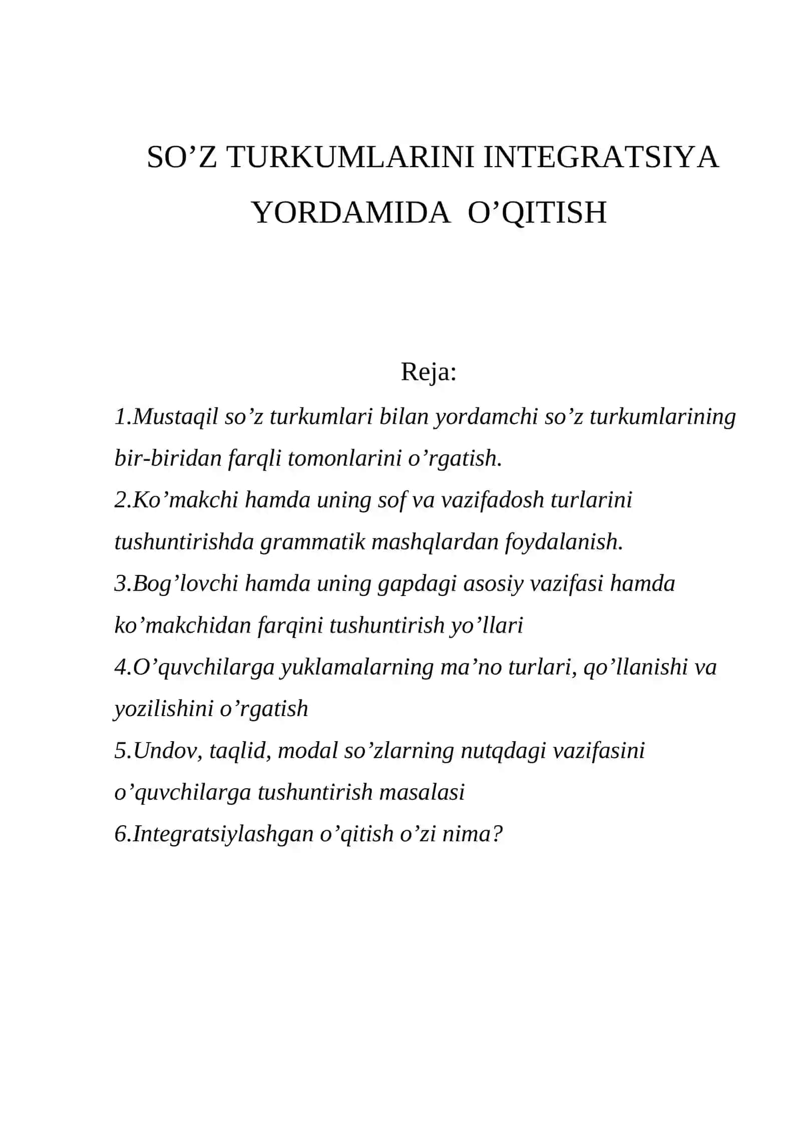 SO’Z TURKUMLARINI INTEGRATSIYA YORDAMIDA O’QITISH 2