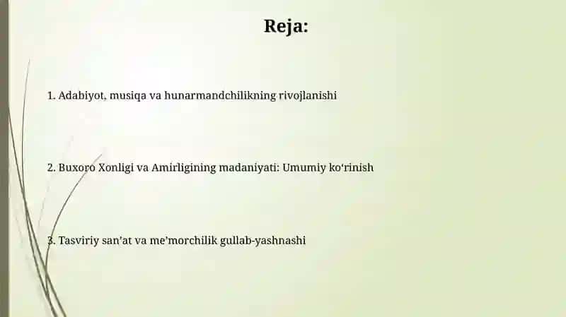 BUXORO XONLIGI VA AMIRLIGI DAVRI MADANIYATI VA SAN’ATI 2