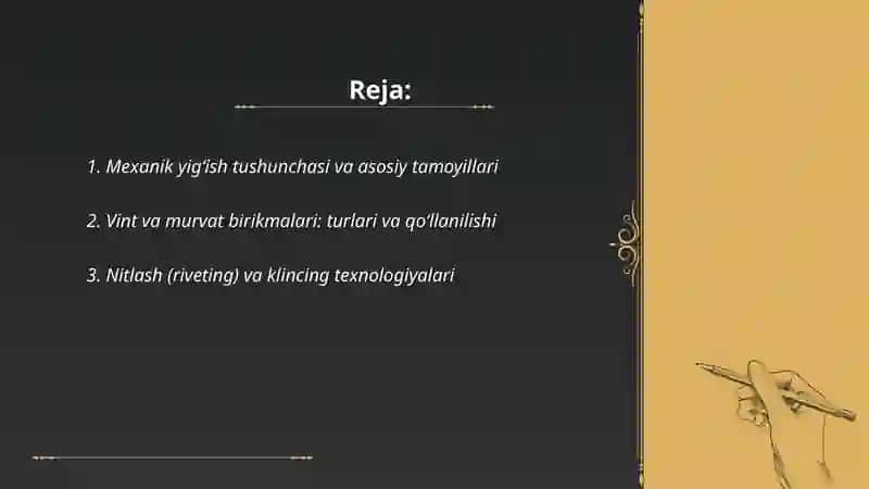 Mexanik yig‘ish va moslashtirish usullari 2