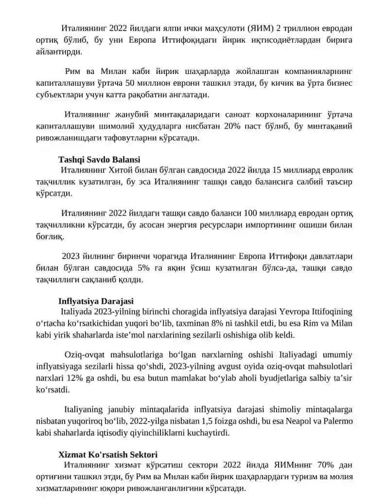 Italiya umumiy iqtisodiy koʻrsatkichlari 2