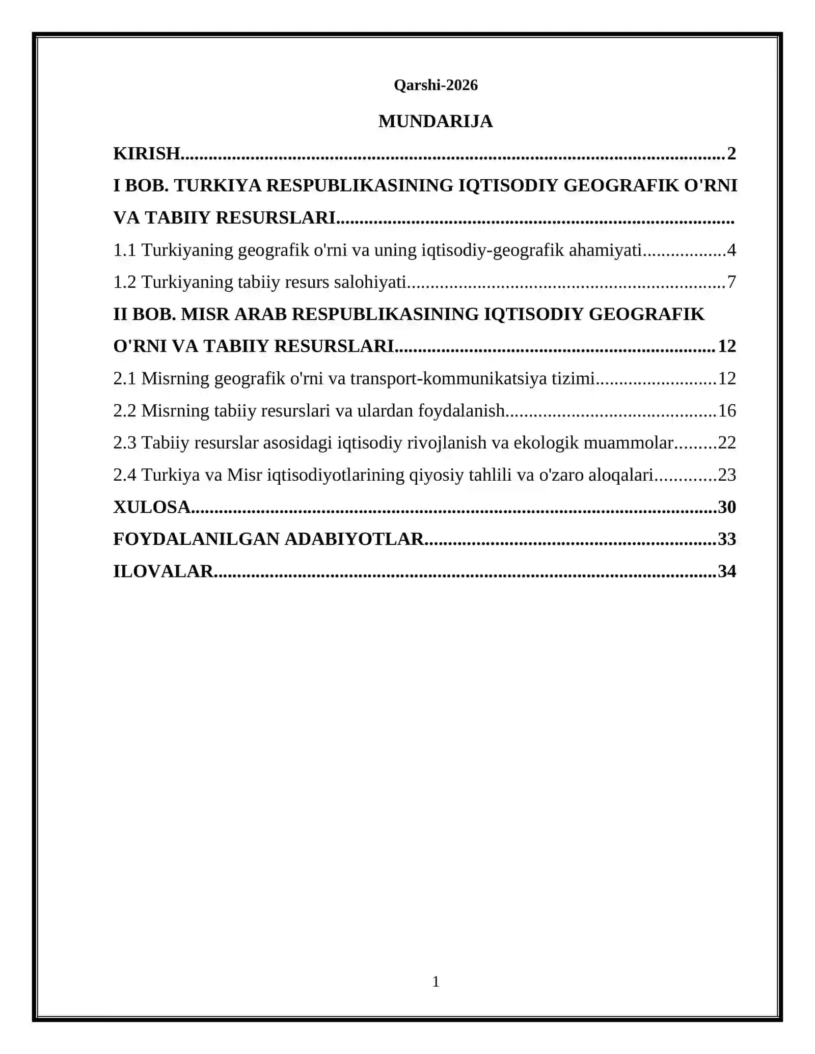 Turkiya va Misr Arab Respublikasiga iqtisodiy geografik tavsif 2