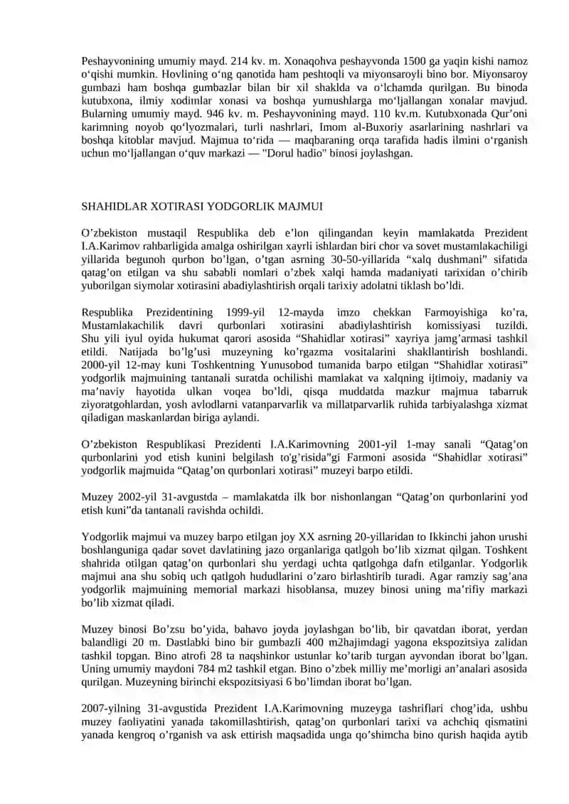 MUSTAQILLIK YILLARIDA QURILGAN MAQBARA VA MASJIDLAR 2