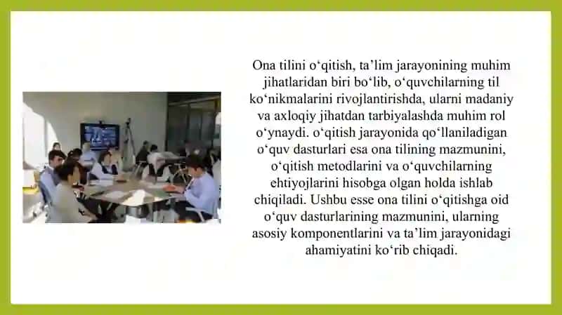 Ona tilini o‘qtishga oid o‘quv dasturlari mazmuni 2