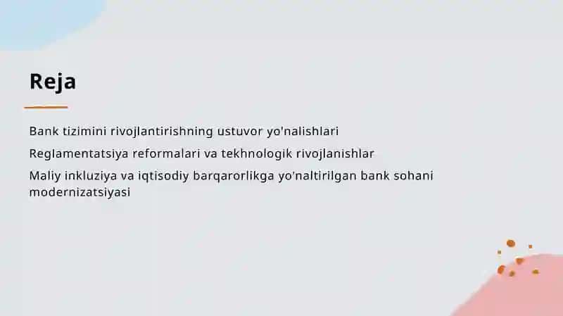 Bank tizimini rivojlantirishning ustuvor yo'nalishlari 2