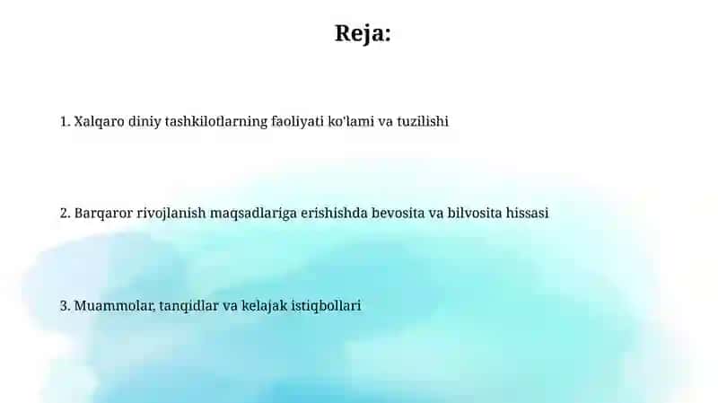Xalqaro diniy tashkilotlarning faoliyati 2