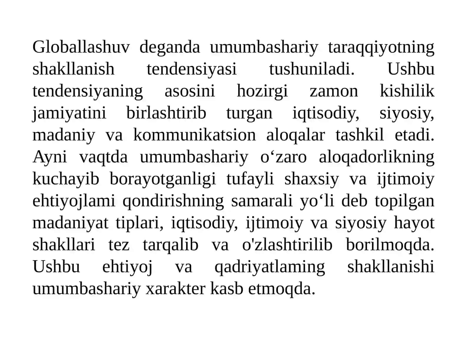 Globallashuvning jamiyatga ta'siri 2