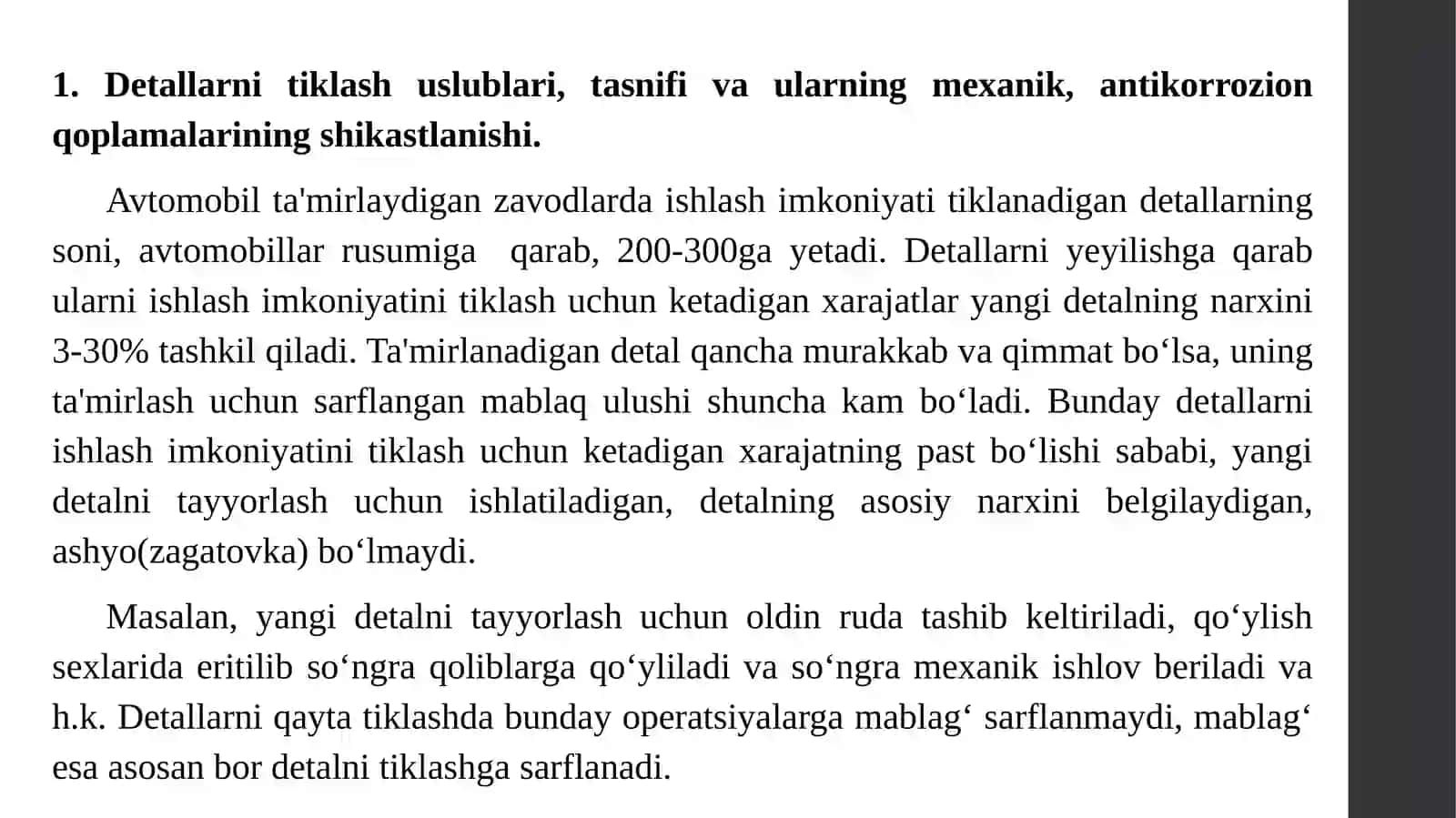 TRANSPORT VOSITASI DЕTALLARINITA’MIRO‘LCHAMLARGA VA QO‘SHIMCHA TA’MIRDЕTALLARNI O‘RNATISH YO‘LI BILAN TIKLASH 2