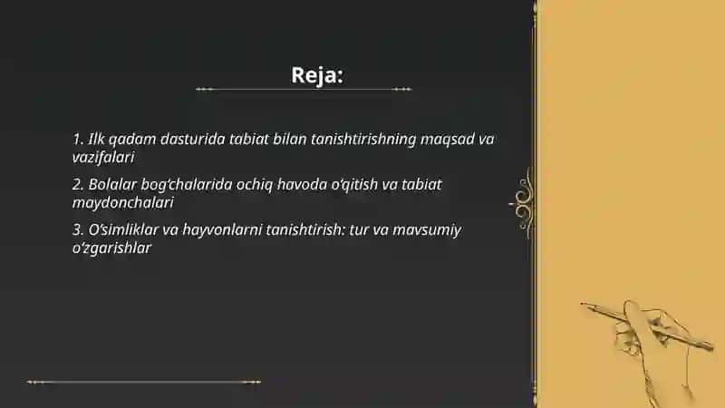 Ilk qadam davlat dasturi tabiat bilan tanishtirish mazmuni 2