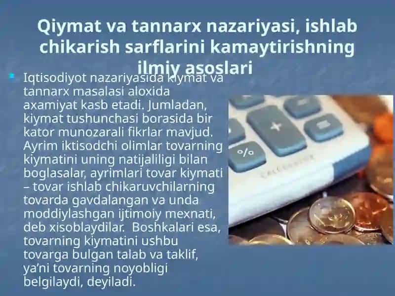 Sanoatda tannarx foyda va ishlab chiqarish rentabelligi 2