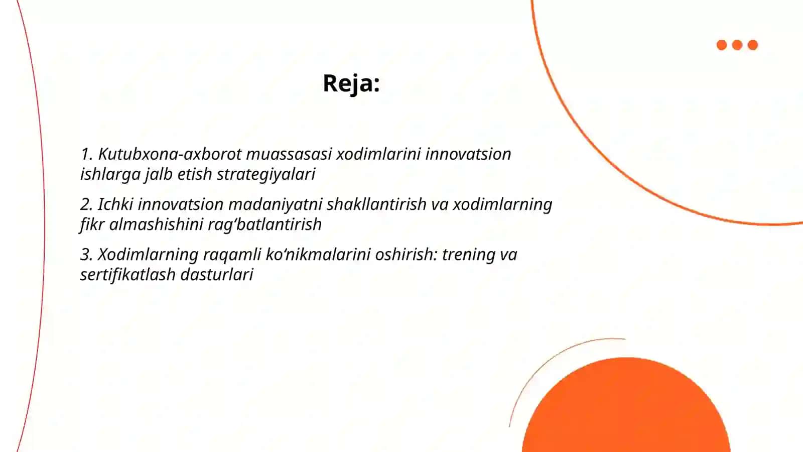 Kutubxona - axborot muassasa xodimlarini innovatsiyon ishlarga halbuki etish masalları 2