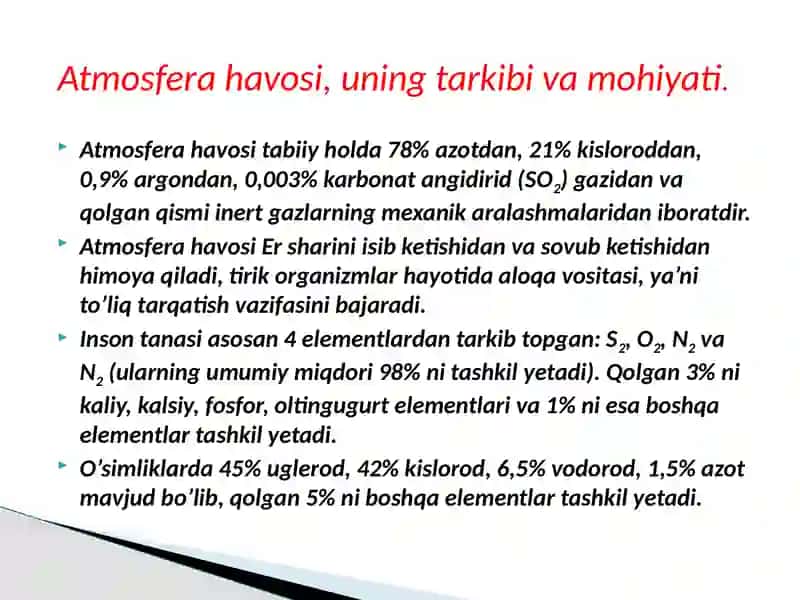 Atmosferaning tarkibi va uning ifloslanish manbalari 2