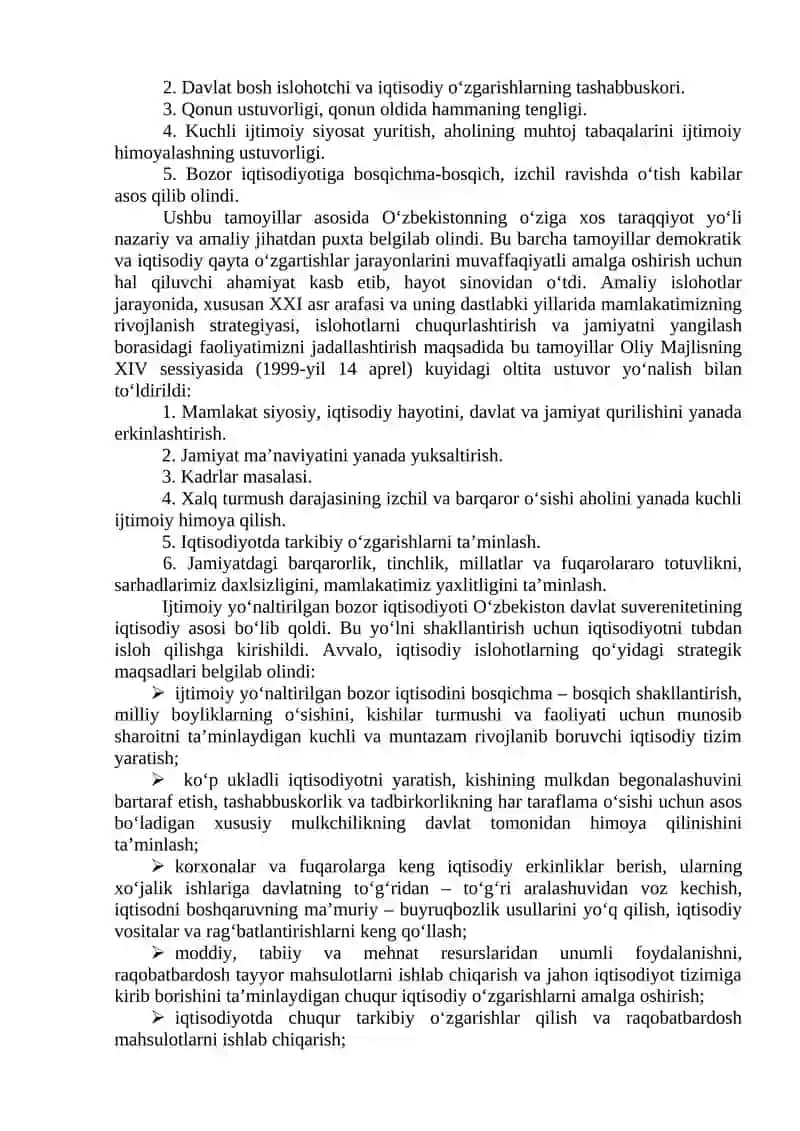 Iqtisodiy islohotlar, xususiy mulkchilikning shakllanishi. 2