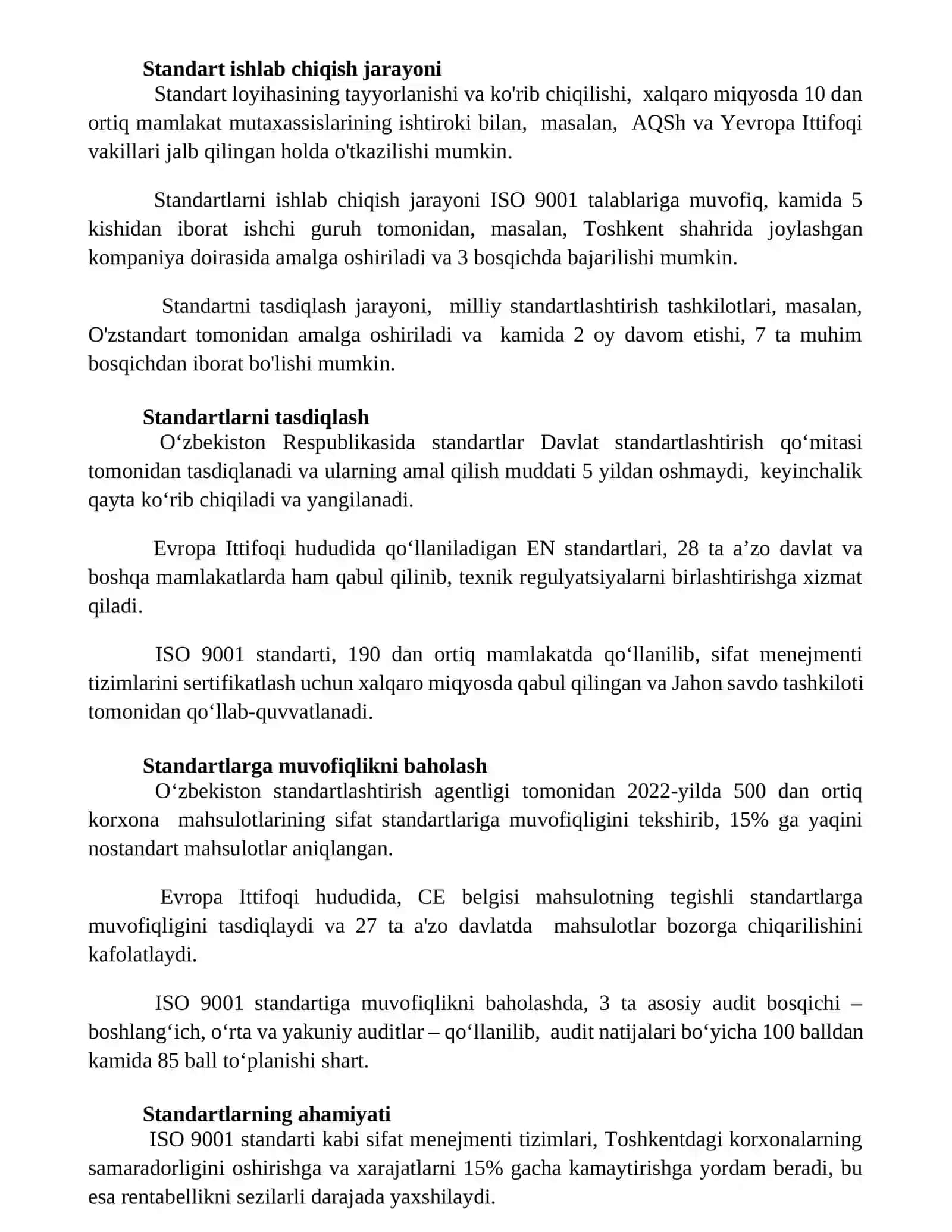 Standart va ularning turlari ishlab chiqish va tasdiqlash 2