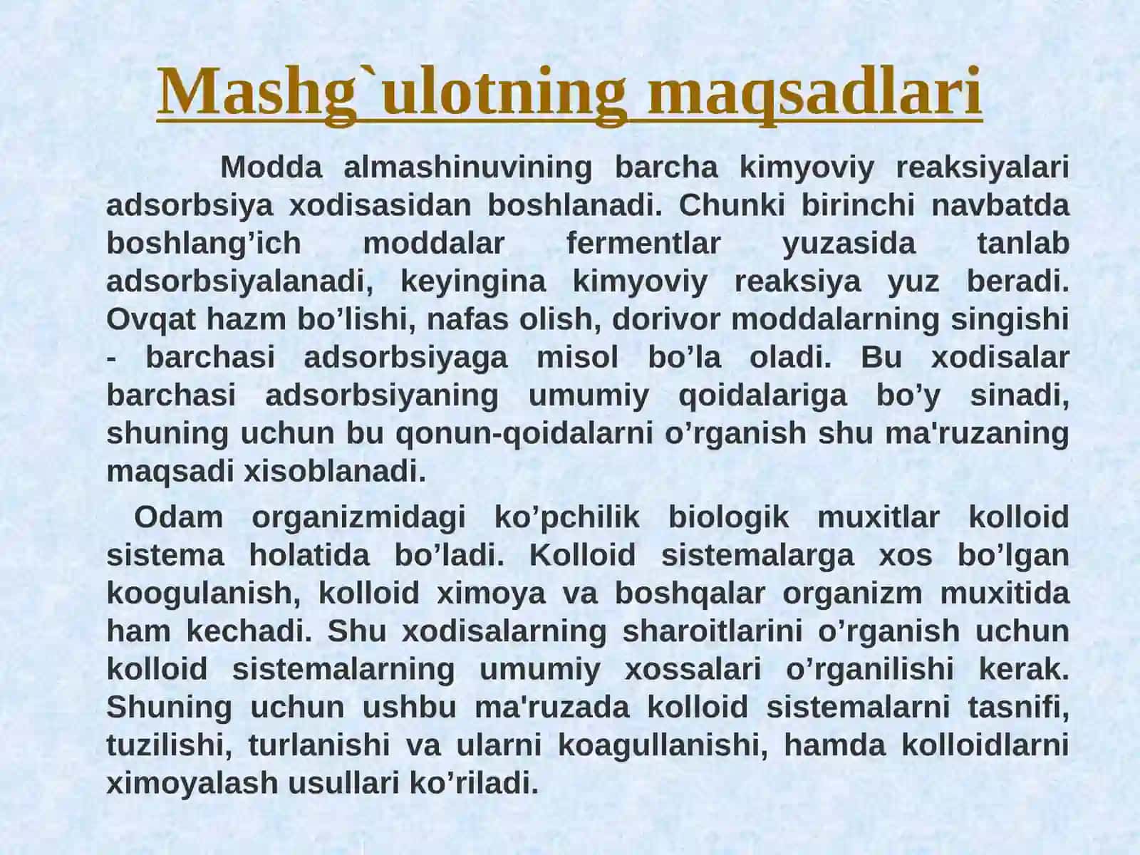 Sirt hodisalari va adsorbsiya 2