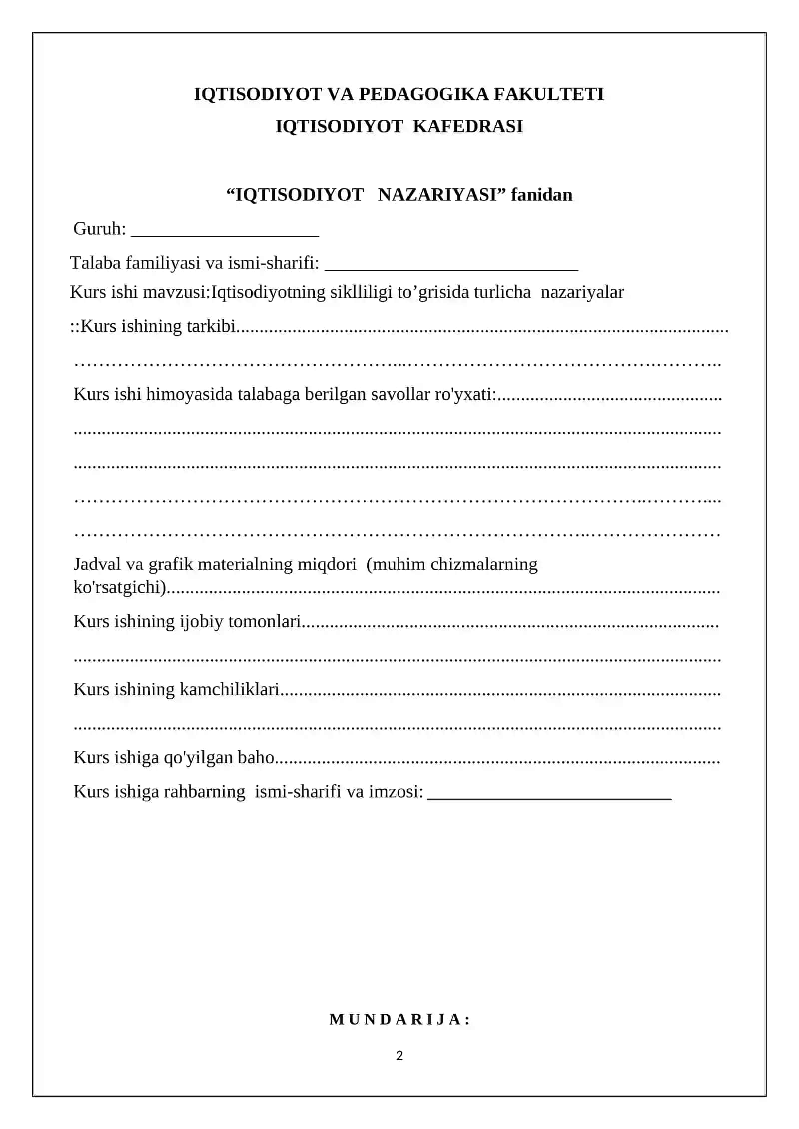 Iqtisodiyotning siklliligi to’grisida turlicha  nazariyalar 2