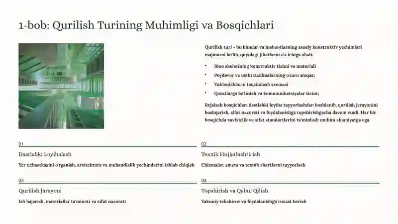 Qurilish Turini Barpo Etish va Rejalash Bosqichlari 2