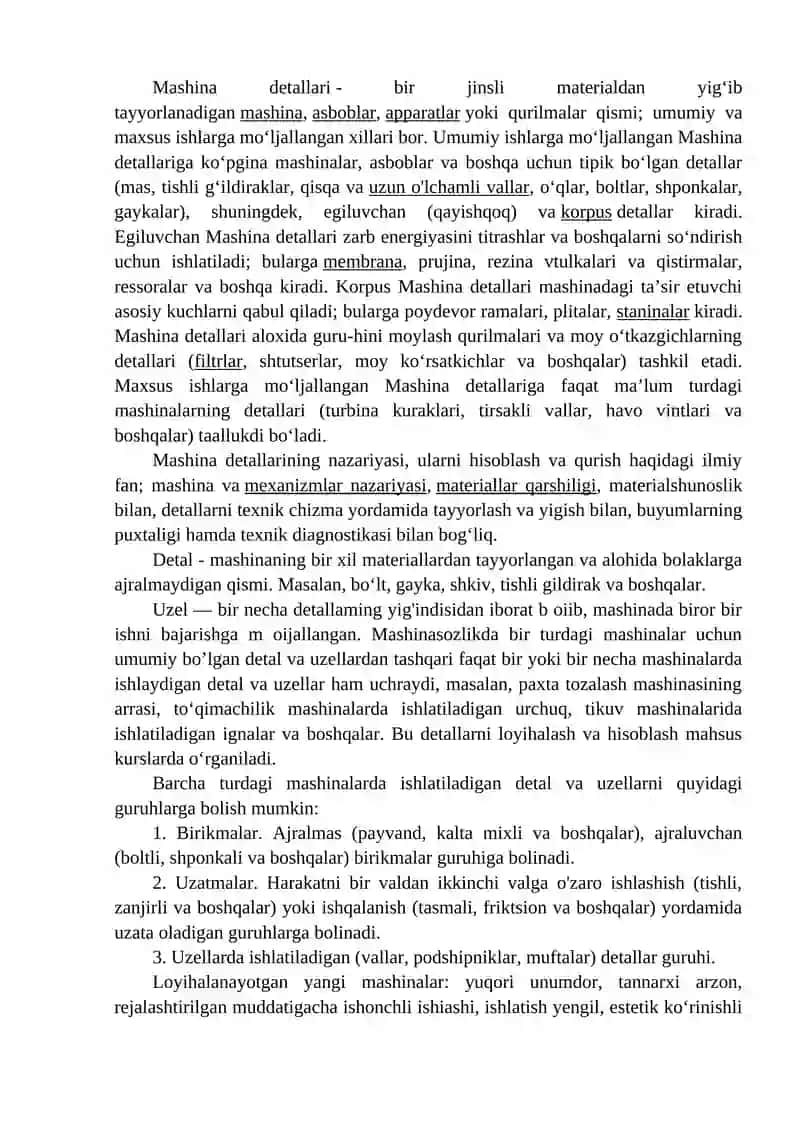 Mashina detallarining o'rni va ahamiyati. Tishli uzatmalar 2