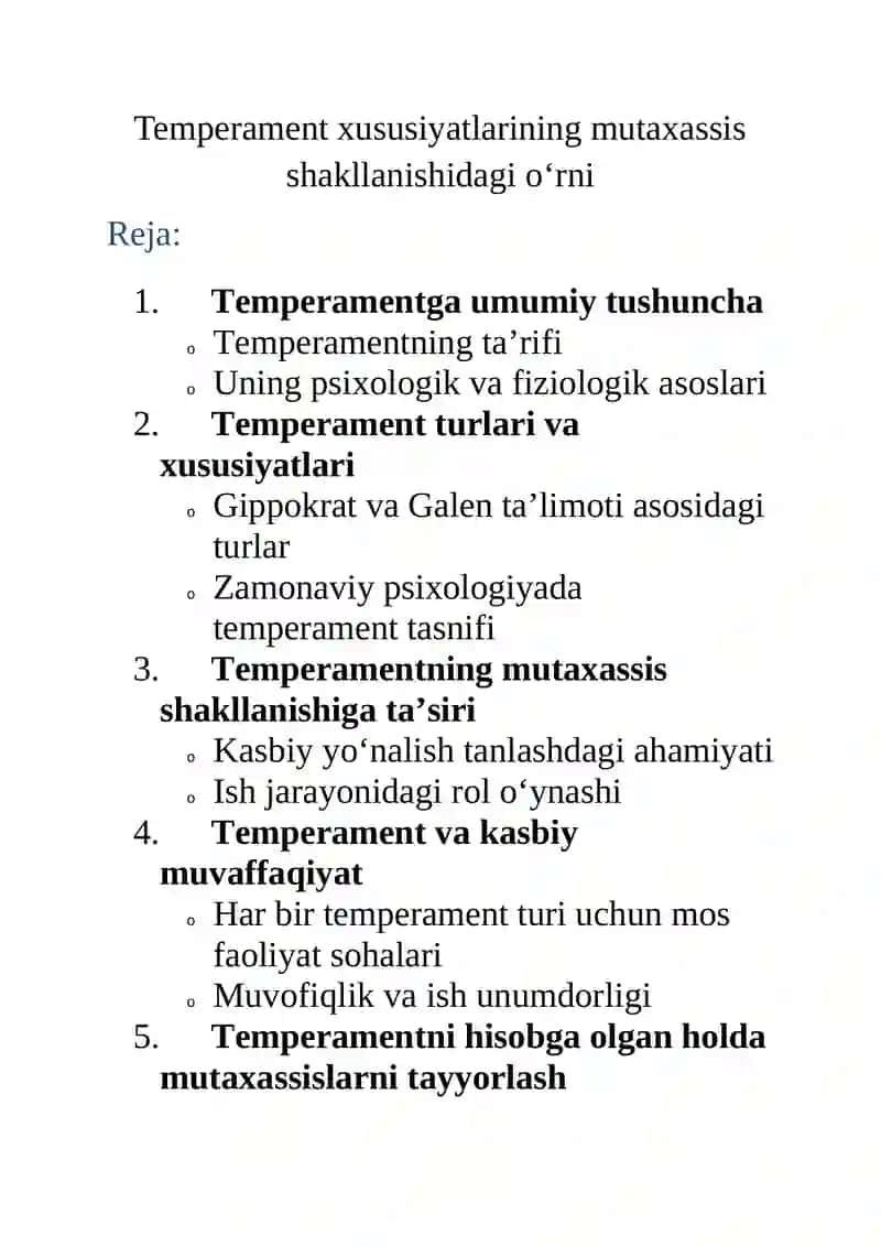 Temperament xususiyatlarining mutaxassis shakllanishidagi oʻrni 2