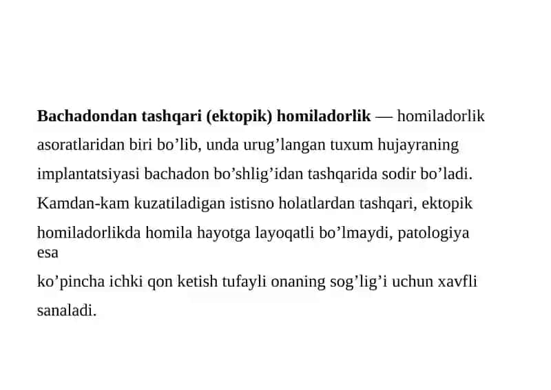 BACHADONDAN TASHQARI HOMILADORLIK — SABABLARI, ALOMATLARI, DAVOLASH, XAVFLARI 2