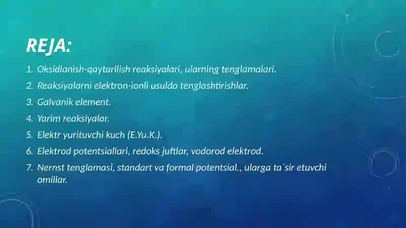 Oksidlanish-qaytarilish muvozanati Oksidlanish-Qaytarilish reaksiyalari 2