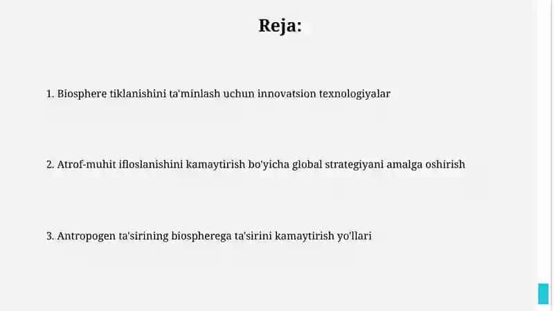 Antropogen omillarning biosferaga ta'sirini kamaytirish 2