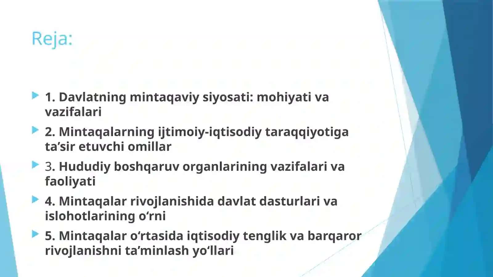 Mintaqalar ijtimoiy-iqtisodiy taraqqiyotida davlatning mintaqaviy siyosati 2