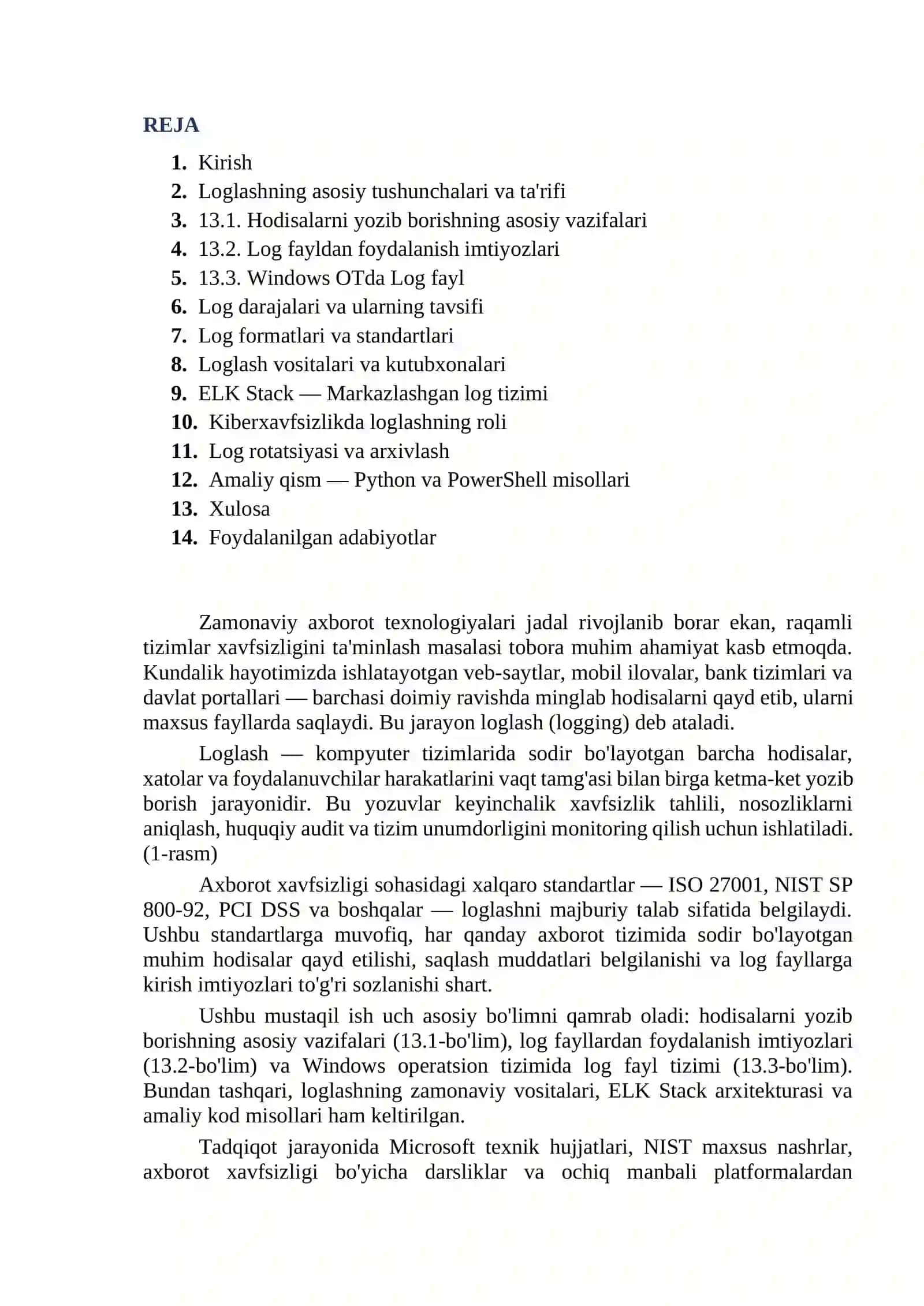 Mustaqil ish mavzusi: Loglash 2
